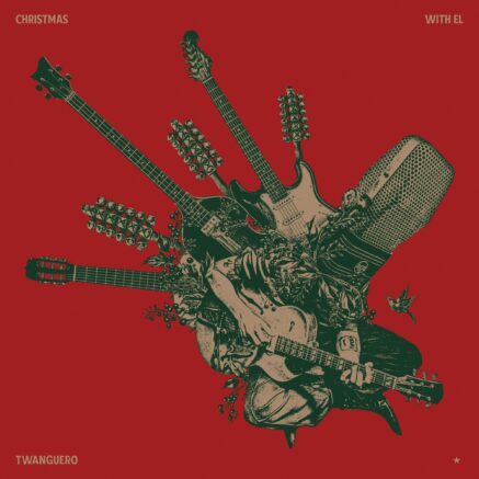 Cover art of Christmas with el Twanguero by Diego García (Twanguero), showing the illustrated multi-guitar design on a red background.